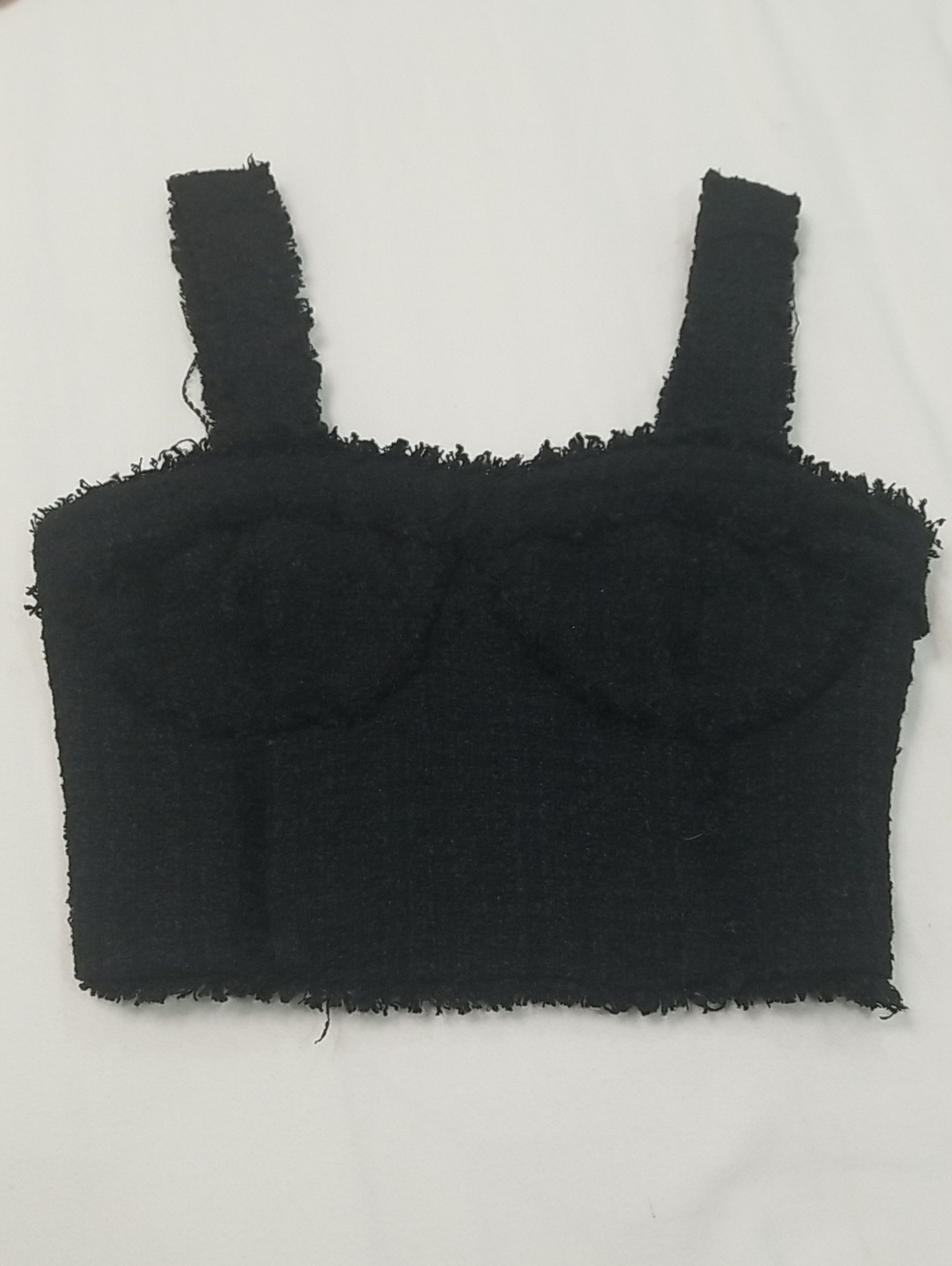Line & Dot Black Textured Cropped Tank Top